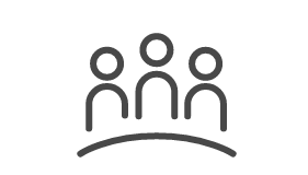 Icon representing collaborative teamwork, featuring three stylized figures under an arc, symbolizing unity and collaboration for SMART Meeting Pro.