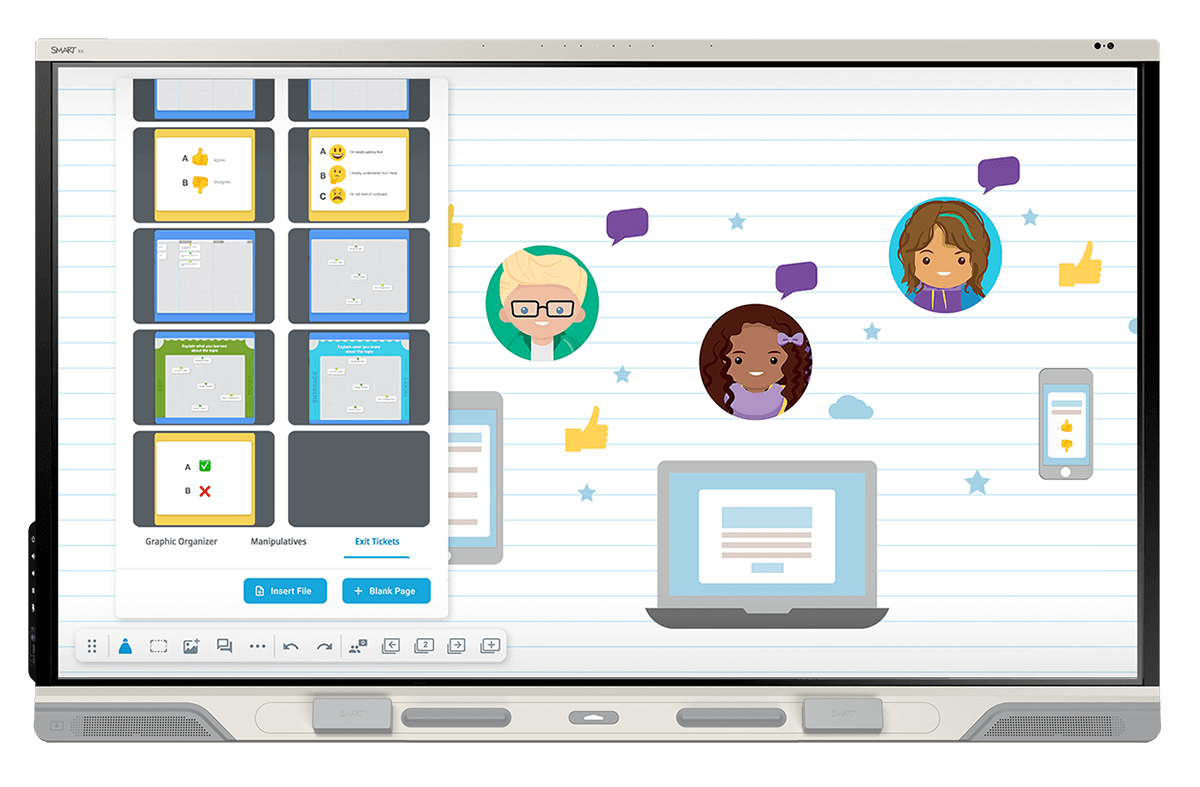 SMART Board interactive display presenting a wide range of classroom tools, used to facilitate student learning and classroom activities.